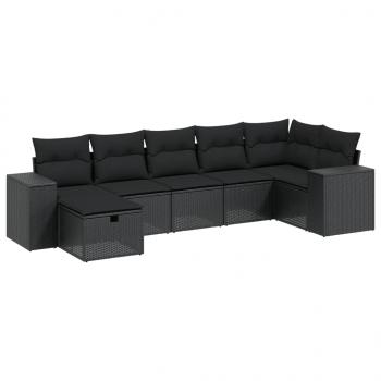 7-tlg. Garten-Sofagarnitur mit Kissen Schwarz Poly Rattan