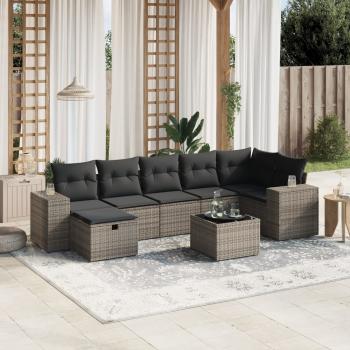 ARDEBO.de - 8-tlg. Garten-Sofagarnitur mit Kissen Grau Poly Rattan