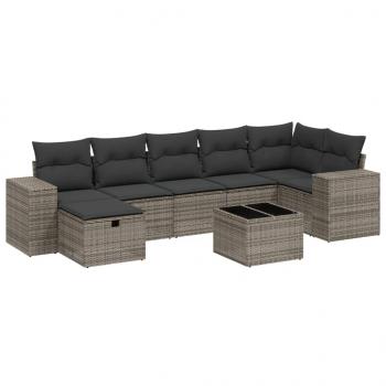 8-tlg. Garten-Sofagarnitur mit Kissen Grau Poly Rattan