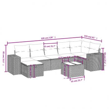 8-tlg. Garten-Sofagarnitur mit Kissen Grau Poly Rattan