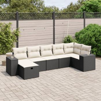 ARDEBO.de - 7-tlg. Garten-Sofagarnitur mit Kissen Schwarz Poly Rattan