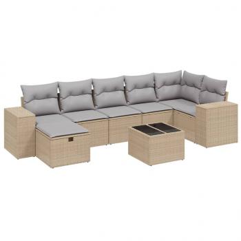 8-tlg. Garten-Sofagarnitur mit Kissen Beige Poly Rattan