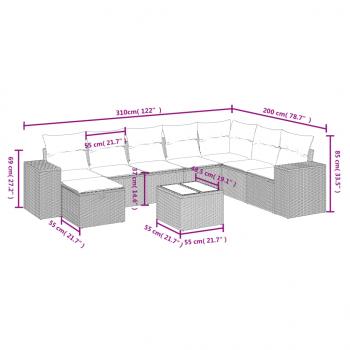 9-tlg. Garten-Sofagarnitur mit Kissen Schwarz Poly Rattan