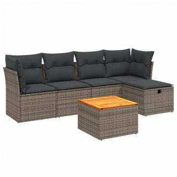 6-tlg. Garten-Sofagarnitur mit Kissen Grau Poly Rattan