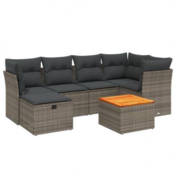 7-tlg. Garten-Sofagarnitur mit Kissen Grau Poly Rattan