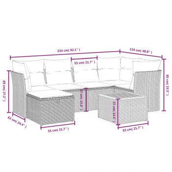 7-tlg. Garten-Sofagarnitur mit Kissen Grau Poly Rattan