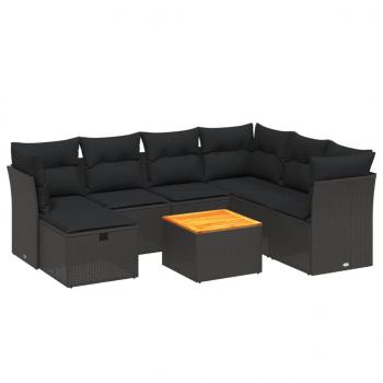 8-tlg. Garten-Sofagarnitur mit Kissen Schwarz Poly Rattan