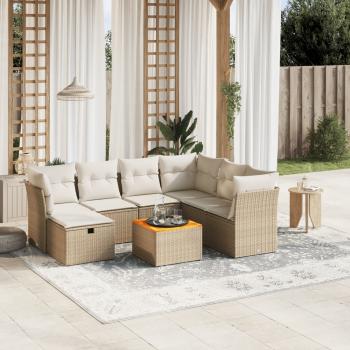 ARDEBO.de - 8-tlg. Garten-Sofagarnitur mit Kissen Beige Poly Rattan