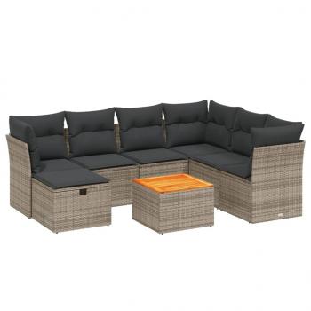 8-tlg. Garten-Sofagarnitur mit Kissen Grau Poly Rattan