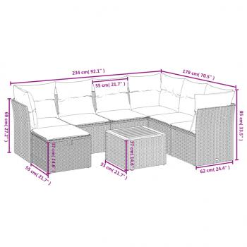 8-tlg. Garten-Sofagarnitur mit Kissen Grau Poly Rattan