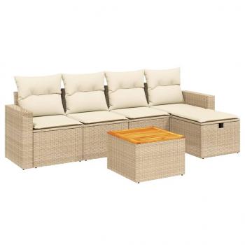 6-tlg. Garten-Sofagarnitur mit Kissen Beige Poly Rattan