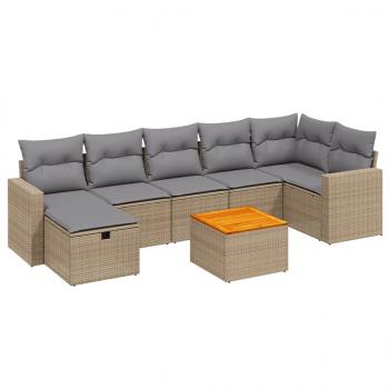 8-tlg. Garten-Sofagarnitur mit Kissen Beige Poly Rattan