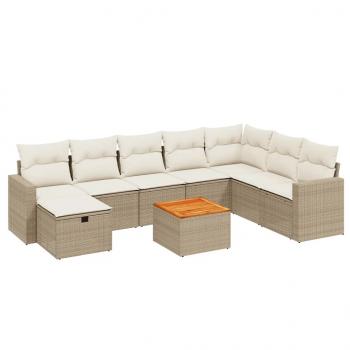 9-tlg. Garten-Sofagarnitur mit Kissen Beige Poly Rattan