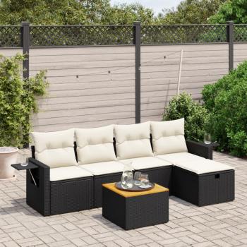 ARDEBO.de - 6-tlg. Garten-Sofagarnitur mit Kissen Schwarz Poly Rattan