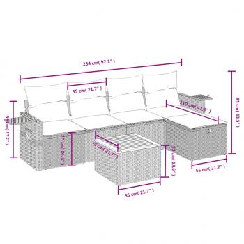 6-tlg. Garten-Sofagarnitur mit Kissen Schwarz Poly Rattan