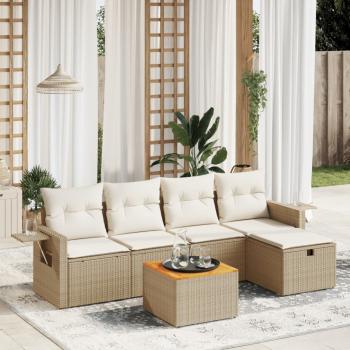 ARDEBO.de - 6-tlg. Garten-Sofagarnitur mit Kissen Beige Poly Rattan