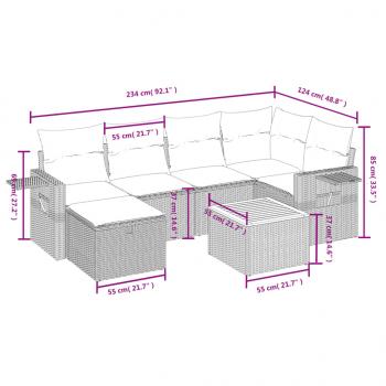 7-tlg. Garten-Sofagarnitur mit Kissen Schwarz Poly Rattan