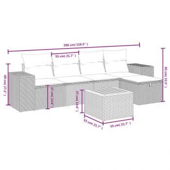 6-tlg. Garten-Sofagarnitur mit Kissen Schwarz Poly Rattan