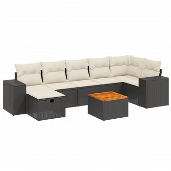 8-tlg. Garten-Sofagarnitur mit Kissen Schwarz Poly Rattan