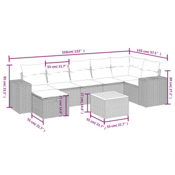 8-tlg. Garten-Sofagarnitur mit Kissen Schwarz Poly Rattan