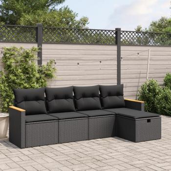 ARDEBO.de - 5-tlg. Garten-Sofagarnitur mit Kissen Schwarz Poly Rattan