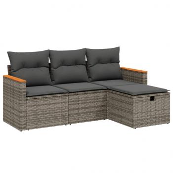 4-tlg. Garten-Sofagarnitur mit Kissen Grau Poly Rattan