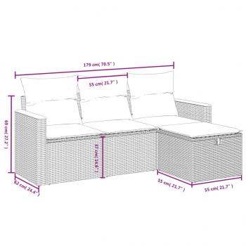 4-tlg. Garten-Sofagarnitur mit Kissen Grau Poly Rattan