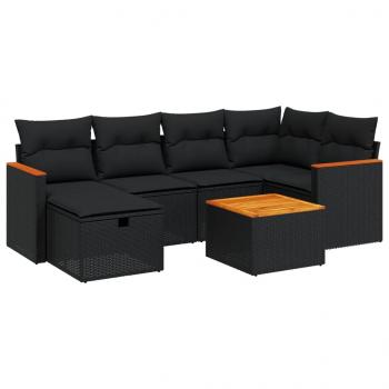 7-tlg. Garten-Sofagarnitur mit Kissen Schwarz Poly Rattan