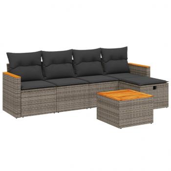 6-tlg. Garten-Sofagarnitur mit Kissen Grau Poly Rattan