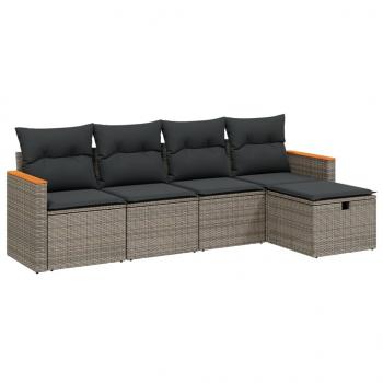 5-tlg. Garten-Sofagarnitur mit Kissen Grau Poly Rattan