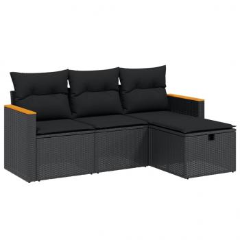 4-tlg. Garten-Sofagarnitur mit Kissen Schwarz Poly Rattan