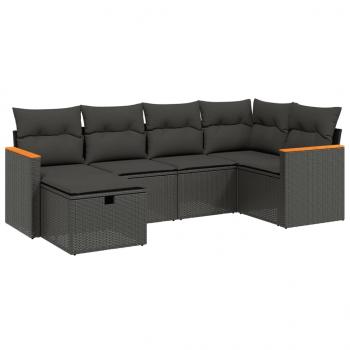 6-tlg. Garten-Sofagarnitur mit Kissen Schwarz Poly Rattan