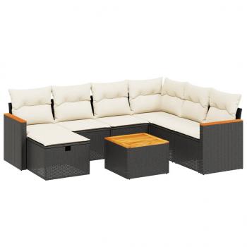 8-tlg. Garten-Sofagarnitur mit Kissen Schwarz Poly Rattan