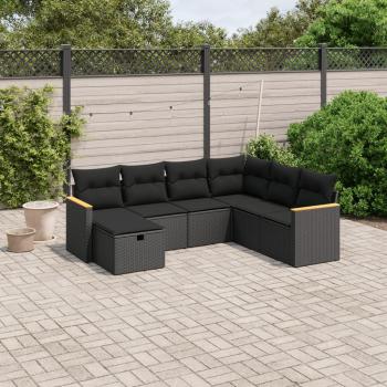 ARDEBO.de - 7-tlg. Garten-Sofagarnitur mit Kissen Schwarz Poly Rattan