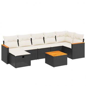 8-tlg. Garten-Sofagarnitur mit Kissen Schwarz Poly Rattan