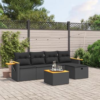 ARDEBO.de - 6-tlg. Garten-Sofagarnitur mit Kissen Schwarz Poly Rattan