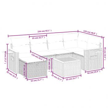 7-tlg. Garten-Sofagarnitur mit Kissen Grau Poly Rattan