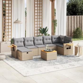 ARDEBO.de - 8-tlg. Garten-Sofagarnitur mit Kissen Beige Poly Rattan