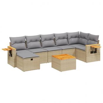 8-tlg. Garten-Sofagarnitur mit Kissen Beige Poly Rattan