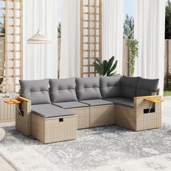 ARDEBO.de - 6-tlg. Garten-Sofagarnitur mit Kissen Beige Poly Rattan