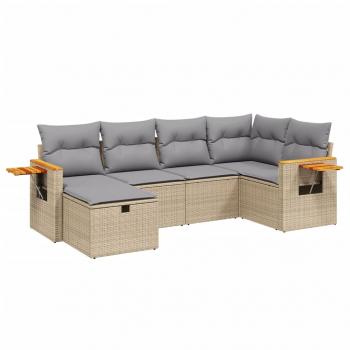 6-tlg. Garten-Sofagarnitur mit Kissen Beige Poly Rattan