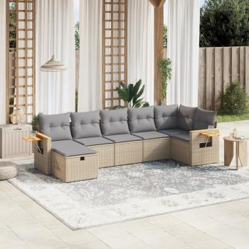 ARDEBO.de - 7-tlg. Garten-Sofagarnitur mit Kissen Beige Poly Rattan