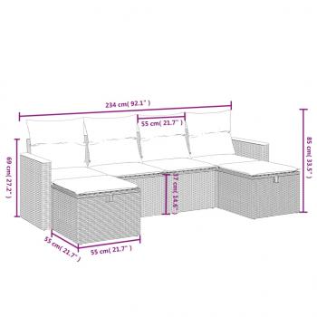 6-tlg. Garten-Sofagarnitur mit Kissen Grau Poly Rattan