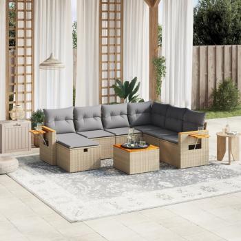 ARDEBO.de - 8-tlg. Garten-Sofagarnitur mit Kissen Beige Poly Rattan