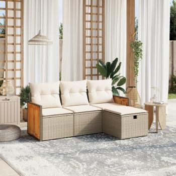 ARDEBO.de - 4-tlg. Garten-Sofagarnitur mit Kissen Beige Poly Rattan