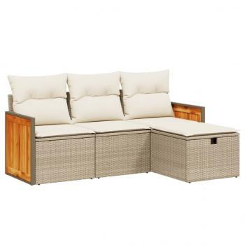 4-tlg. Garten-Sofagarnitur mit Kissen Beige Poly Rattan