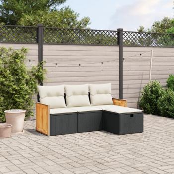 ARDEBO.de - 4-tlg. Garten-Sofagarnitur mit Kissen Schwarz Poly Rattan