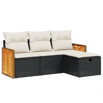 4-tlg. Garten-Sofagarnitur mit Kissen Schwarz Poly Rattan