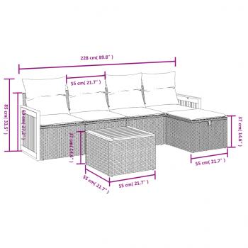 6-tlg. Garten-Sofagarnitur mit Kissen Schwarz Poly Rattan