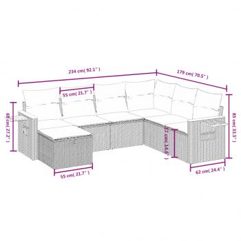 7-tlg. Garten-Sofagarnitur mit Kissen Grau Poly Rattan